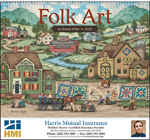 Folk Art Spiral Bound Wall Calendar for 2023